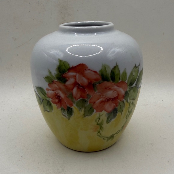 Hanso Other - Vtg Hanso Painted Floral Porcelain Vase Flowers Yellow Bud Vase Cottage Decor